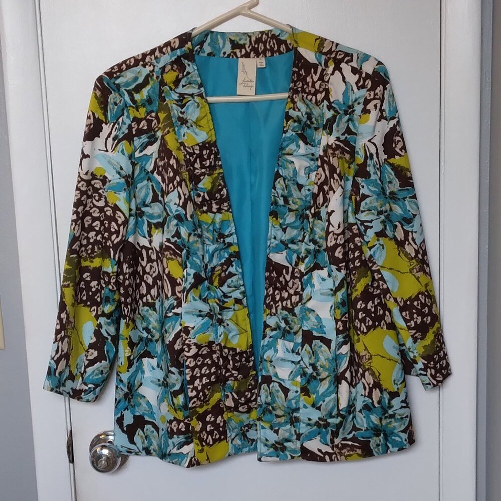 WOMEN'S LAVENDER AND HONEY LONG SLEEVE PLEATED JACKET SIZE L 98% POLY 2% SPANDEX